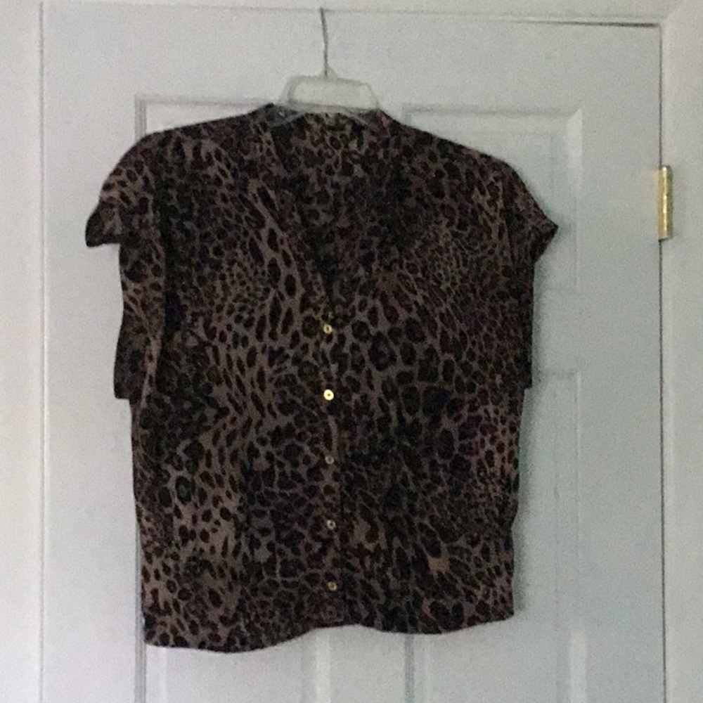 Leopard Print Short Sleeve Button Up